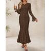 ZESICA Women’s Long Sleeve Bodycon Maxi Dress 2026 Fall Fashion Floral Sexy Mermaid Wedding Guest Cocktail Party Dresses(Coffee)