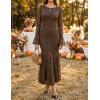 ZESICA Women’s Long Sleeve Bodycon Maxi Dress 2026 Fall Fashion Floral Sexy Mermaid Wedding Guest Cocktail Party Dresses(Coffee)