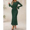 ZESICA Women’s Long Sleeve Bodycon Maxi Dress 2026 Fall Fashion Floral Sexy Mermaid Wedding Guest Cocktail Party Dresses(Darkgreen)