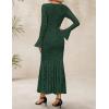 ZESICA Women’s Long Sleeve Bodycon Maxi Dress 2026 Fall Fashion Floral Sexy Mermaid Wedding Guest Cocktail Party Dresses(Darkgreen)
