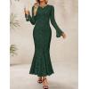 ZESICA Women’s Long Sleeve Bodycon Maxi Dress 2026 Fall Fashion Floral Sexy Mermaid Wedding Guest Cocktail Party Dresses(Darkgreen)