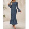 ZESICA Women’s Long Sleeve Bodycon Maxi Dress 2026 Fall Fashion Floral Sexy Mermaid Wedding Guest Cocktail Party Dresses(Dustyblue)