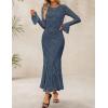 ZESICA Women’s Long Sleeve Bodycon Maxi Dress 2026 Fall Fashion Floral Sexy Mermaid Wedding Guest Cocktail Party Dresses(Dustyblue)