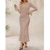 ZESICA Women’s Long Sleeve Bodycon Maxi Dress 2026 Fall Fashion Floral Sexy Mermaid Wedding Guest Cocktail Party Dresses(Khaki)