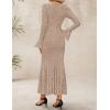 ZESICA Women’s Long Sleeve Bodycon Maxi Dress 2026 Fall Fashion Floral Sexy Mermaid Wedding Guest Cocktail Party Dresses(Khaki)