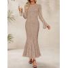 ZESICA Women’s Long Sleeve Bodycon Maxi Dress 2026 Fall Fashion Floral Sexy Mermaid Wedding Guest Cocktail Party Dresses(Khaki)