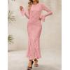 ZESICA Women’s Long Sleeve Bodycon Maxi Dress 2026 Fall Fashion Floral Sexy Mermaid Wedding Guest Cocktail Party Dresses(Pink)