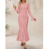 ZESICA Women’s Long Sleeve Bodycon Maxi Dress 2026 Fall Fashion Floral Sexy Mermaid Wedding Guest Cocktail Party Dresses(Pink)