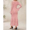 ZESICA Women’s Long Sleeve Bodycon Maxi Dress 2026 Fall Fashion Floral Sexy Mermaid Wedding Guest Cocktail Party Dresses(Pink)