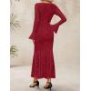 ZESICA Women’s Long Sleeve Bodycon Maxi Dress 2026 Fall Fashion Floral Sexy Mermaid Wedding Guest Cocktail Party Dresses(Red)