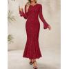 ZESICA Women’s Long Sleeve Bodycon Maxi Dress 2026 Fall Fashion Floral Sexy Mermaid Wedding Guest Cocktail Party Dresses(Red)