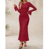 ZESICA Women’s Long Sleeve Bodycon Maxi Dress 2026 Fall Fashion Floral Sexy Mermaid Wedding Guest Cocktail Party Dresses(Red)