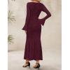 ZESICA Women’s Long Sleeve Bodycon Maxi Dress 2026 Fall Fashion Floral Sexy Mermaid Wedding Guest Cocktail Party Dresses(Wine)