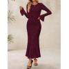 ZESICA Women’s Long Sleeve Bodycon Maxi Dress 2026 Fall Fashion Floral Sexy Mermaid Wedding Guest Cocktail Party Dresses(Wine)