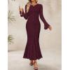 ZESICA Women’s Long Sleeve Bodycon Maxi Dress 2026 Fall Fashion Floral Sexy Mermaid Wedding Guest Cocktail Party Dresses(Wine)