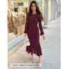 ZESICA Women’s Long Sleeve Bodycon Maxi Dress 2026 Fall Fashion Floral Sexy Mermaid Wedding Guest Cocktail Party Dresses(Wine)