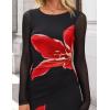 ZESICA Women’s Long Sleeve Floral Maxi Dresses 2026 Fall Bodycon Crewneck Side Slit Ruched Fitted Party Long Dress(Black)