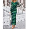 ZESICA Women’s Long Sleeve Floral Maxi Dresses 2026 Fall Bodycon Crewneck Side Slit Ruched Fitted Party Long Dress(Green)