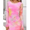 ZESICA Women’s Long Sleeve Floral Maxi Dresses 2026 Fall Bodycon Crewneck Side Slit Ruched Fitted Party Long Dress(Pink)
