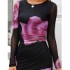 ZESICA Women’s Long Sleeve Floral Maxi Dresses 2026 Fall Bodycon Crewneck Side Slit Ruched Fitted Party Long Dress(Purple)