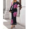 ZESICA Women’s Long Sleeve Floral Maxi Dresses 2026 Fall Bodycon Crewneck Side Slit Ruched Fitted Party Long Dress(Purple)