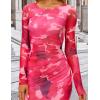 ZESICA Women’s Long Sleeve Floral Maxi Dresses 2026 Fall Bodycon Crewneck Side Slit Ruched Fitted Party Long Dress(Rose)