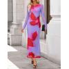 ZESICA Women’s Long Sleeve Floral Maxi Dresses 2026 Fall Bodycon Crewneck Side Slit Ruched Fitted Party Long Dress(Violets)