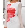 ZESICA Women’s Long Sleeve Floral Maxi Dresses 2026 Fall Bodycon Crewneck Side Slit Ruched Fitted Party Long Dress(White)
