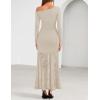 ZESICA Women’s Long Sleeve Off Shoulder Bodycon Dresses Fall 2026 Ruched Lace Wedding Guest Cocktail Formal Maxi Dress(Apricot)