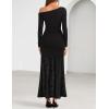 ZESICA Women’s Long Sleeve Off Shoulder Bodycon Dresses Fall 2026 Ruched Lace Wedding Guest Cocktail Formal Maxi Dress(Black)