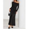 ZESICA Women’s Long Sleeve Off Shoulder Bodycon Dresses Fall 2026 Ruched Lace Wedding Guest Cocktail Formal Maxi Dress(Black)