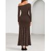 ZESICA Women’s Long Sleeve Off Shoulder Bodycon Dresses Fall 2026 Ruched Lace Wedding Guest Cocktail Formal Maxi Dress(Coffee)
