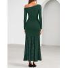 ZESICA Women’s Long Sleeve Off Shoulder Bodycon Dresses Fall 2026 Ruched Lace Wedding Guest Cocktail Formal Maxi Dress(Green)