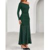 ZESICA Women’s Long Sleeve Off Shoulder Bodycon Dresses Fall 2026 Ruched Lace Wedding Guest Cocktail Formal Maxi Dress(Green)