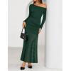 ZESICA Women’s Long Sleeve Off Shoulder Bodycon Dresses Fall 2026 Ruched Lace Wedding Guest Cocktail Formal Maxi Dress(Green)