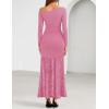 ZESICA Women’s Long Sleeve Off Shoulder Bodycon Dresses Fall 2026 Ruched Lace Wedding Guest Cocktail Formal Maxi Dress(Pink)