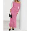ZESICA Women’s Long Sleeve Off Shoulder Bodycon Dresses Fall 2026 Ruched Lace Wedding Guest Cocktail Formal Maxi Dress(Pink)