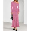 ZESICA Women’s Long Sleeve Off Shoulder Bodycon Dresses Fall 2026 Ruched Lace Wedding Guest Cocktail Formal Maxi Dress(Pink)