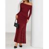 ZESICA Women’s Long Sleeve Off Shoulder Bodycon Dresses Fall 2026 Ruched Lace Wedding Guest Cocktail Formal Maxi Dress(Red)