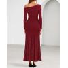 ZESICA Women’s Long Sleeve Off Shoulder Bodycon Dresses Fall 2026 Ruched Lace Wedding Guest Cocktail Formal Maxi Dress(Red)
