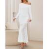 ZESICA Women’s Long Sleeve Off Shoulder Bodycon Dresses Fall 2026 Ruched Lace Wedding Guest Cocktail Formal Maxi Dress(White)