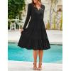ZESICA Women’s Long Sleeve Spring Dresses 2026 Fashion V Neck Casual Loose Ruffle Flowy A Line Tiered Midi Dress(Black)