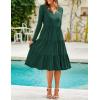 ZESICA Women’s Long Sleeve Spring Dresses 2026 Fashion V Neck Casual Loose Ruffle Flowy A Line Tiered Midi Dress(Darkgreen)
