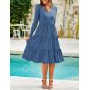 ZESICA Women’s Long Sleeve Spring Dresses 2026 Fashion V Neck Casual Loose Ruffle Flowy A Line Tiered Midi Dress(Dustyblue)