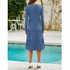 ZESICA Women’s Long Sleeve Spring Dresses 2026 Fashion V Neck Casual Loose Ruffle Flowy A Line Tiered Midi Dress(Dustyblue)
