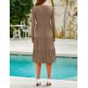 ZESICA Women’s Long Sleeve Spring Dresses 2026 Fashion V Neck Casual Loose Ruffle Flowy A Line Tiered Midi Dress(Khaki)