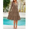 ZESICA Women’s Long Sleeve Spring Dresses 2026 Fashion V Neck Casual Loose Ruffle Flowy A Line Tiered Midi Dress(Khaki)