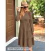 ZESICA Women’s Long Sleeve Spring Dresses 2026 Fashion V Neck Casual Loose Ruffle Flowy A Line Tiered Midi Dress(Khaki)