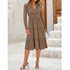 ZESICA Women’s Long Sleeve Spring Dresses 2026 Fashion V Neck Casual Loose Ruffle Flowy A Line Tiered Midi Dress(Khaki)
