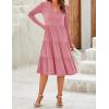 ZESICA Women’s Long Sleeve Spring Dresses 2026 Fashion V Neck Casual Loose Ruffle Flowy A Line Tiered Midi Dress(Pink)